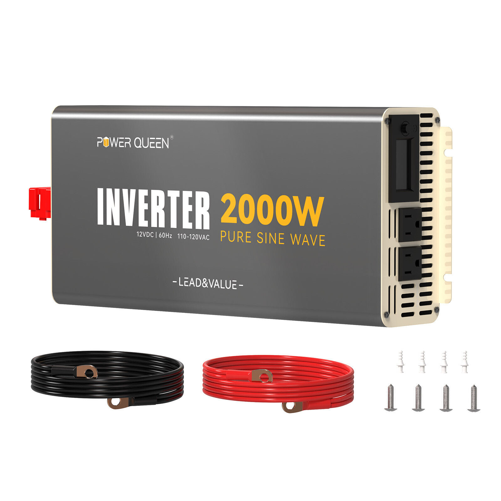 Power Queen 2000W Pure Sine Wave Inverter 12V DC to 110V-120V AC 12V Solar Power