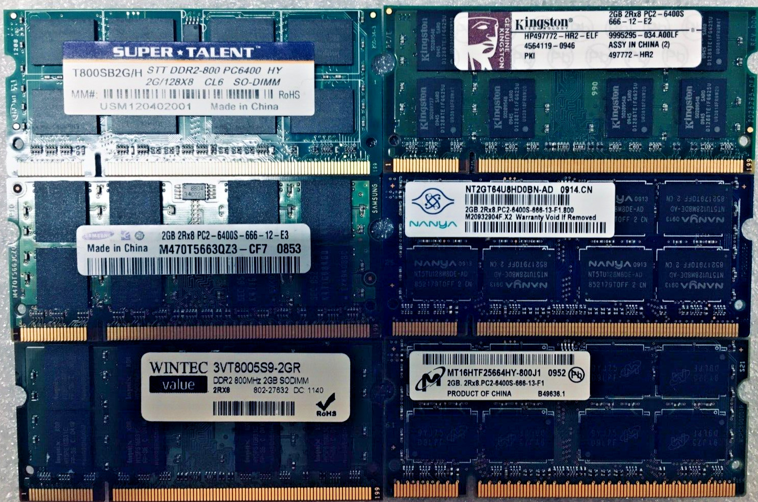 LOT of 2 | Mixed 4GB (2GB x2) DDR2 PC2-6400s non-ECC Laptop SO-DIMM RAM Memery