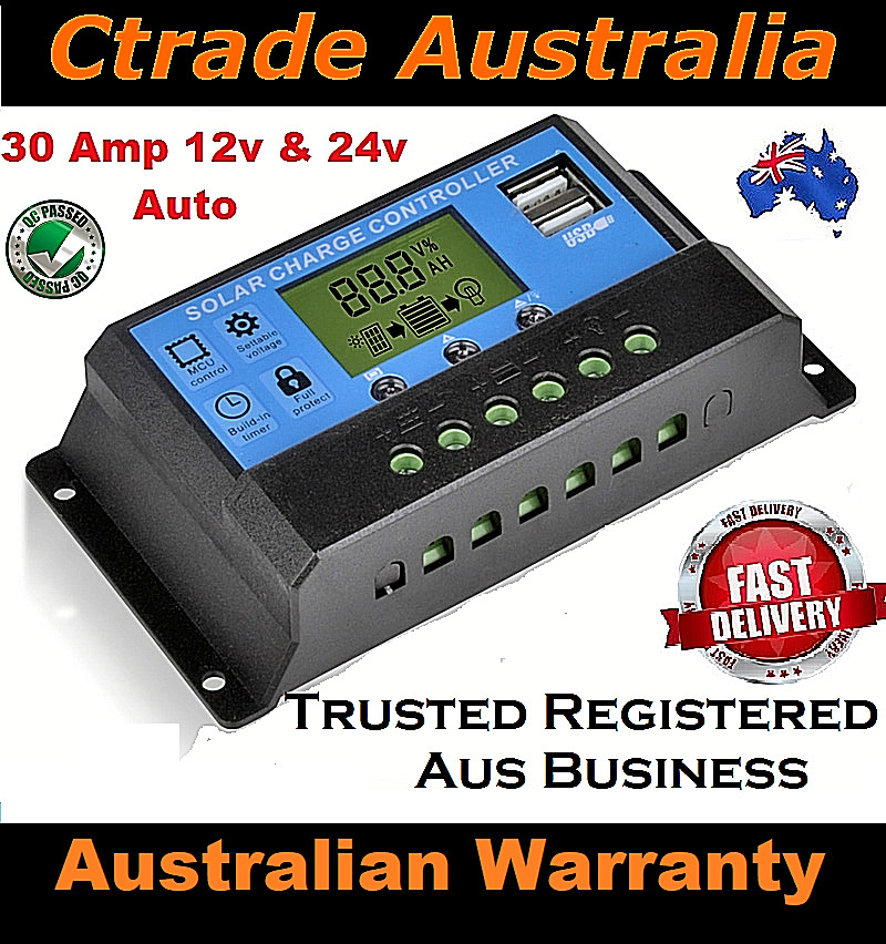 12V/24V Solar Panel Battery Regulator Charge Controller 30A Aus Warranty Quality