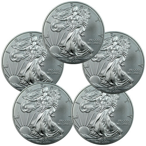 Lot of 5 - 2016 1 Troy Oz .999 Fine American Silver Eagle Coins SKU38284