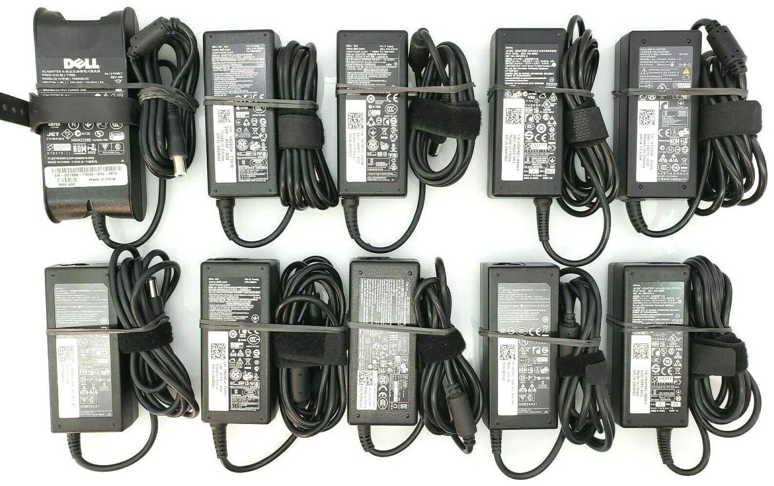 Lot of 10 Dell AC Adapter 65W 19.5V LA65NS2-01 PA-12 Family Laptop Charger 7.4mm