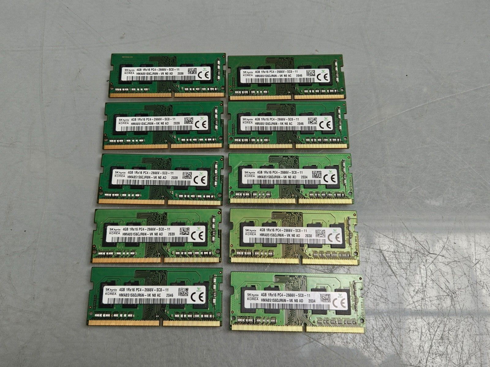 Lot of 10 SK Hynix 4GB 1RX16 PC4-2666V DDR4 Laptop Memory HMA851S6CJR6N-VK SDRAM