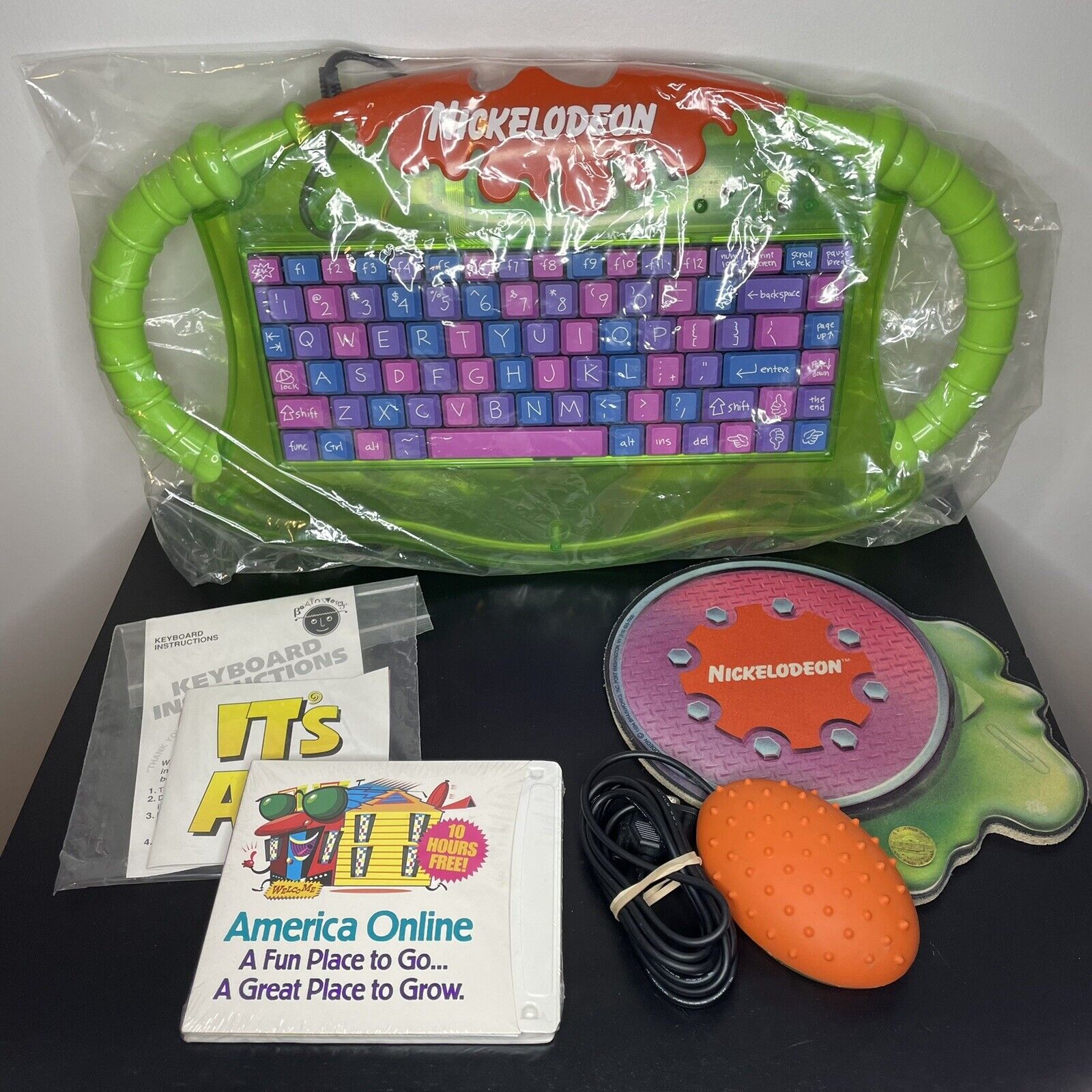 Vintage Brainworks Nickelodeon PC Keyboard Mouse Mousepad Computer Lot - RARE