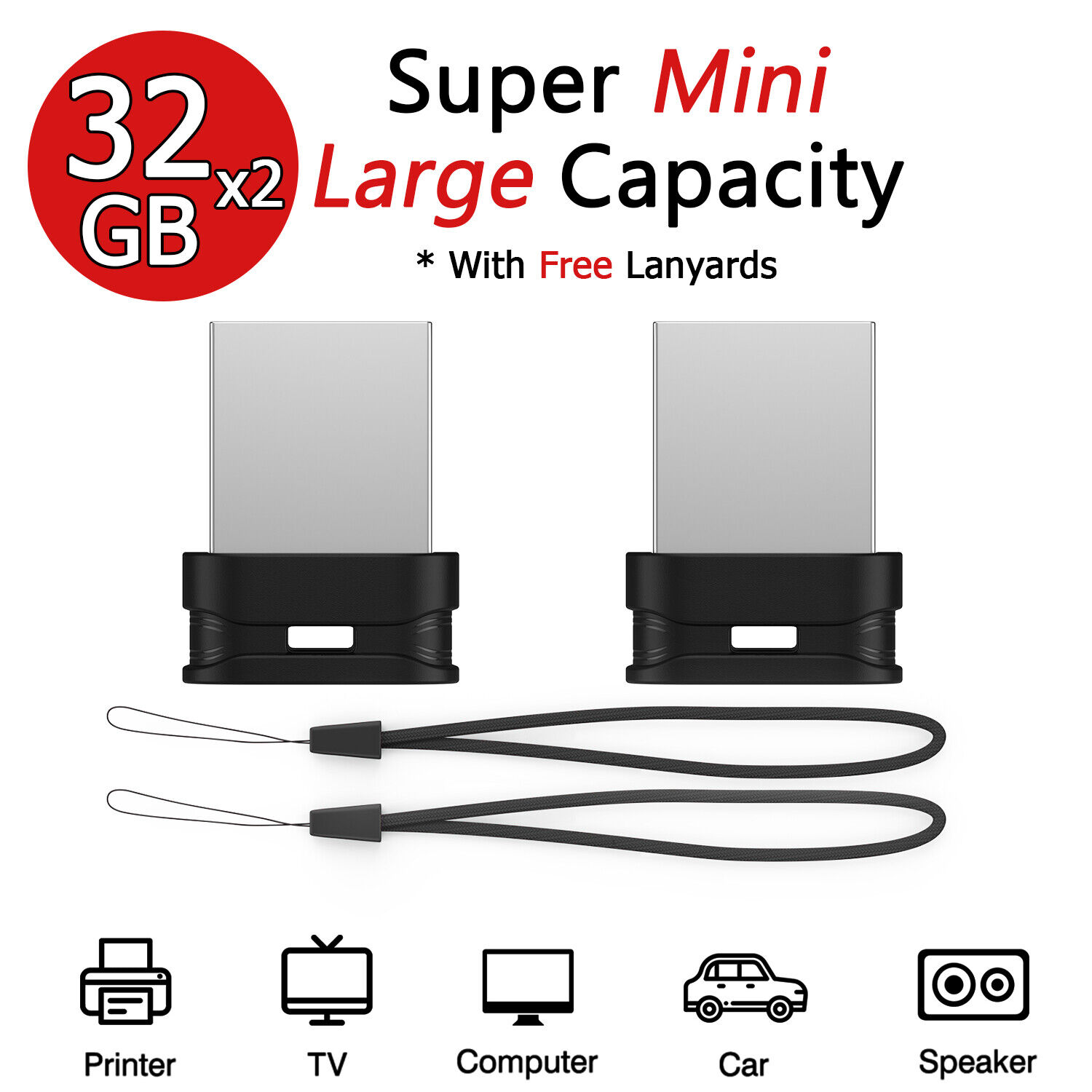 2 Pack Mini USB 2.0 Flash Drive 32 GB Pendrive USB Super Tiny Flash Memory Stick