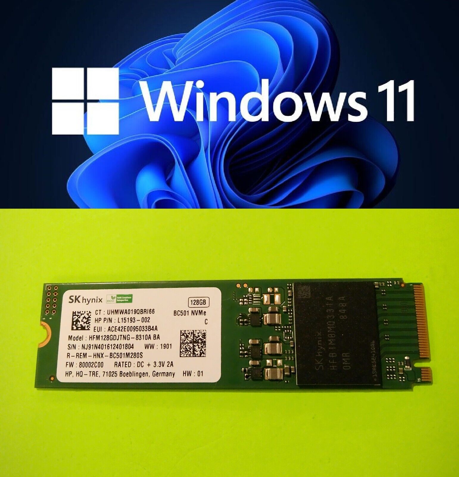 128GB PCIe M.2 2280 SSD Solid State Drive with Windows 11 Pro UEFI [ACTIVATED]