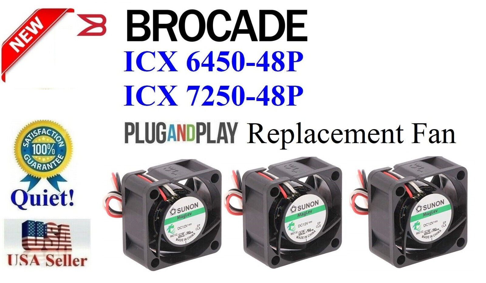 3x Quiet Replacement Fans for Brocade ICX 7250-48P (Plug-and-Play)