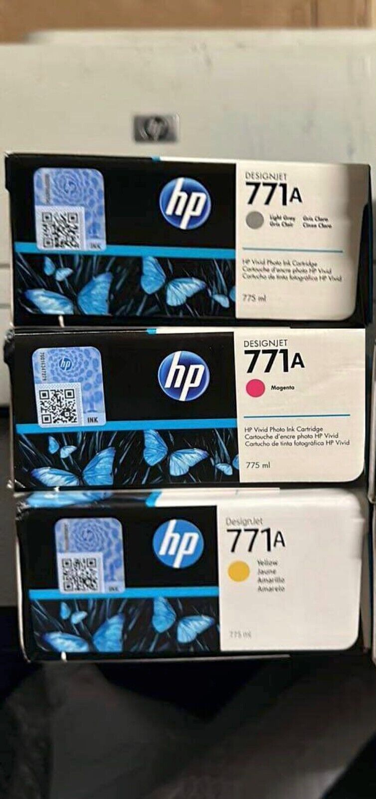Lot of 3 HP 771A Ink Cartridge 775-ml Magenta, Yellow, Llight gray  2025