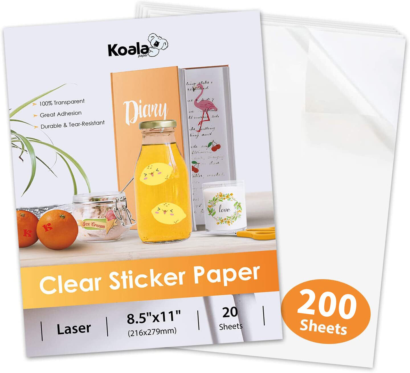 Lot 200 Koala Printable Clear Transparent Vinyl Sticker Paper LASER Waterproof