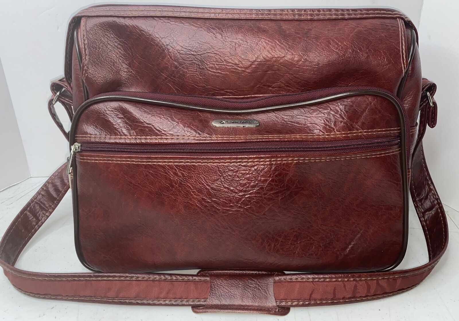 VTG Samsonite Silhouette Brown Leather Messenger Laptop Travel Bag 16” W/Strap