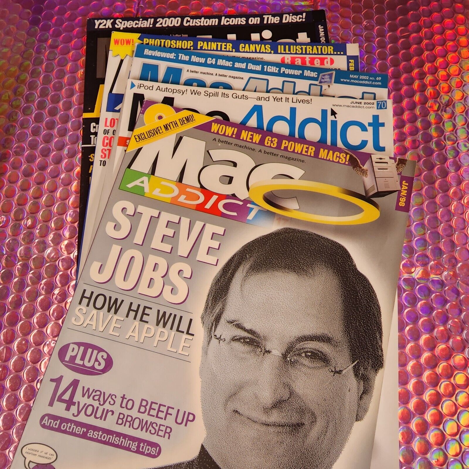 Mac Addict Magazine Lot 1998 2000 2002 Steve Jobs Apple iPod Vintage Ad Ephemera