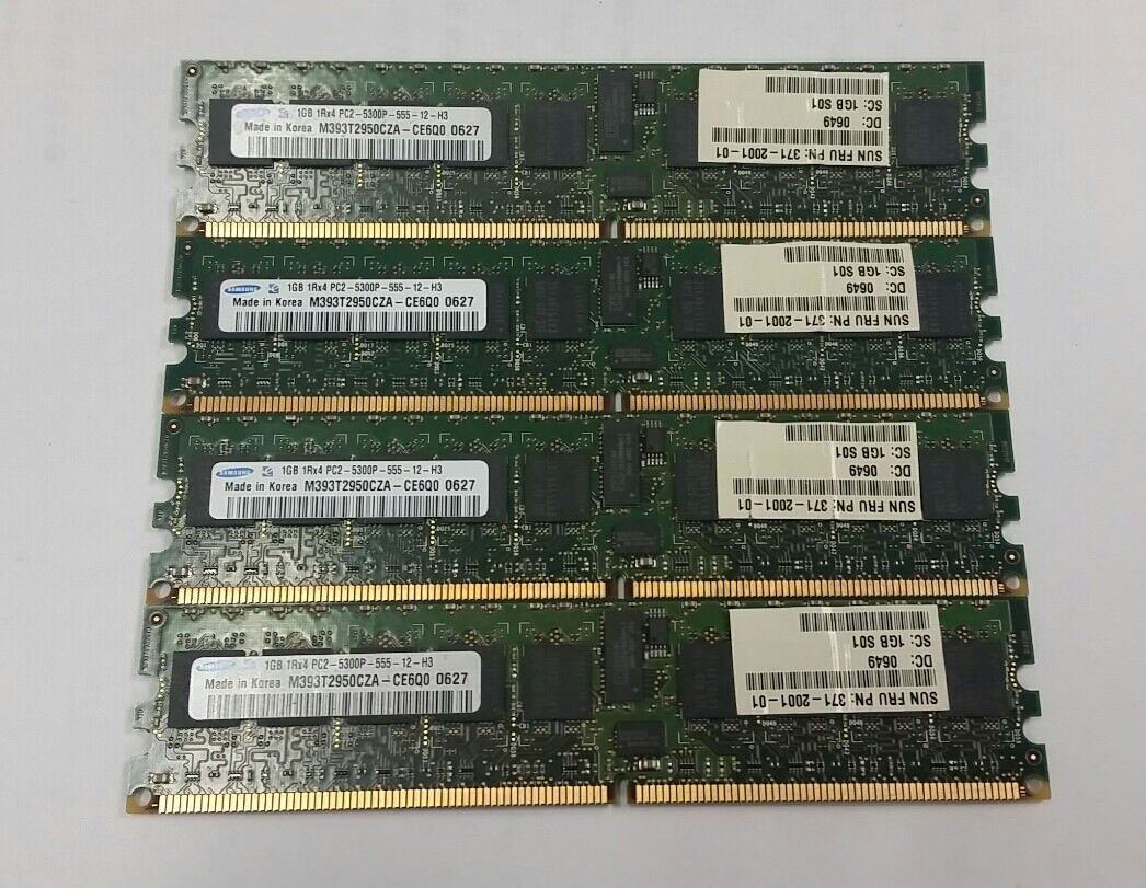 Lot of 4 SUN Samsung 1GB DDR2 667Mhz M393T2950CZA-CE6Q0 371-2001-01 @@@