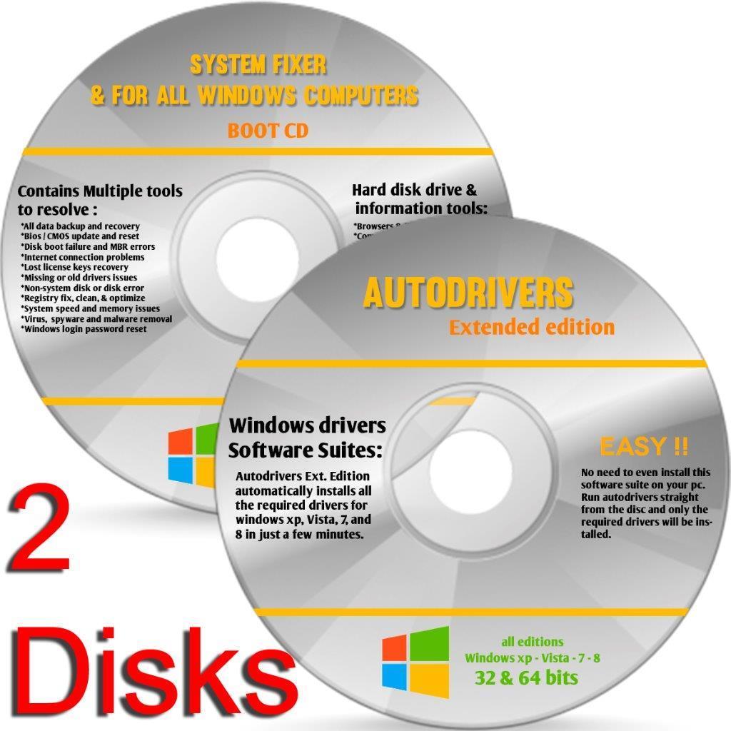 2018 Repair Restore Computer Drivers 2 Disks Windows 7 8 XP Vista 10 32 64 bit