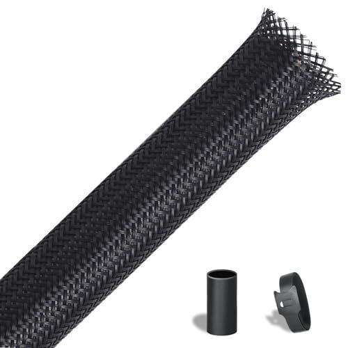100ft - 1 inch Expandable Braided Sleeving PET Cable Management Sleeve Black,...