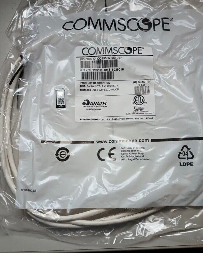 (PACK OF 10 ) Commscope Patch Cable Cat5E White 7ft CO155D2-08F007