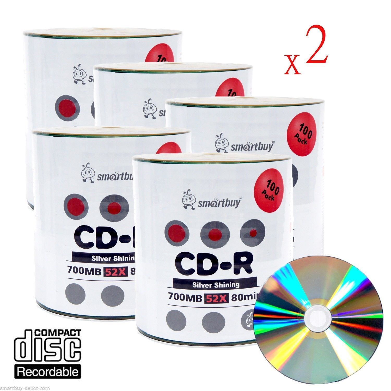 1000 Smartbuy Grade A+ 52X CD-R 700MB Silver Shiny Blank Media Recordable Disc