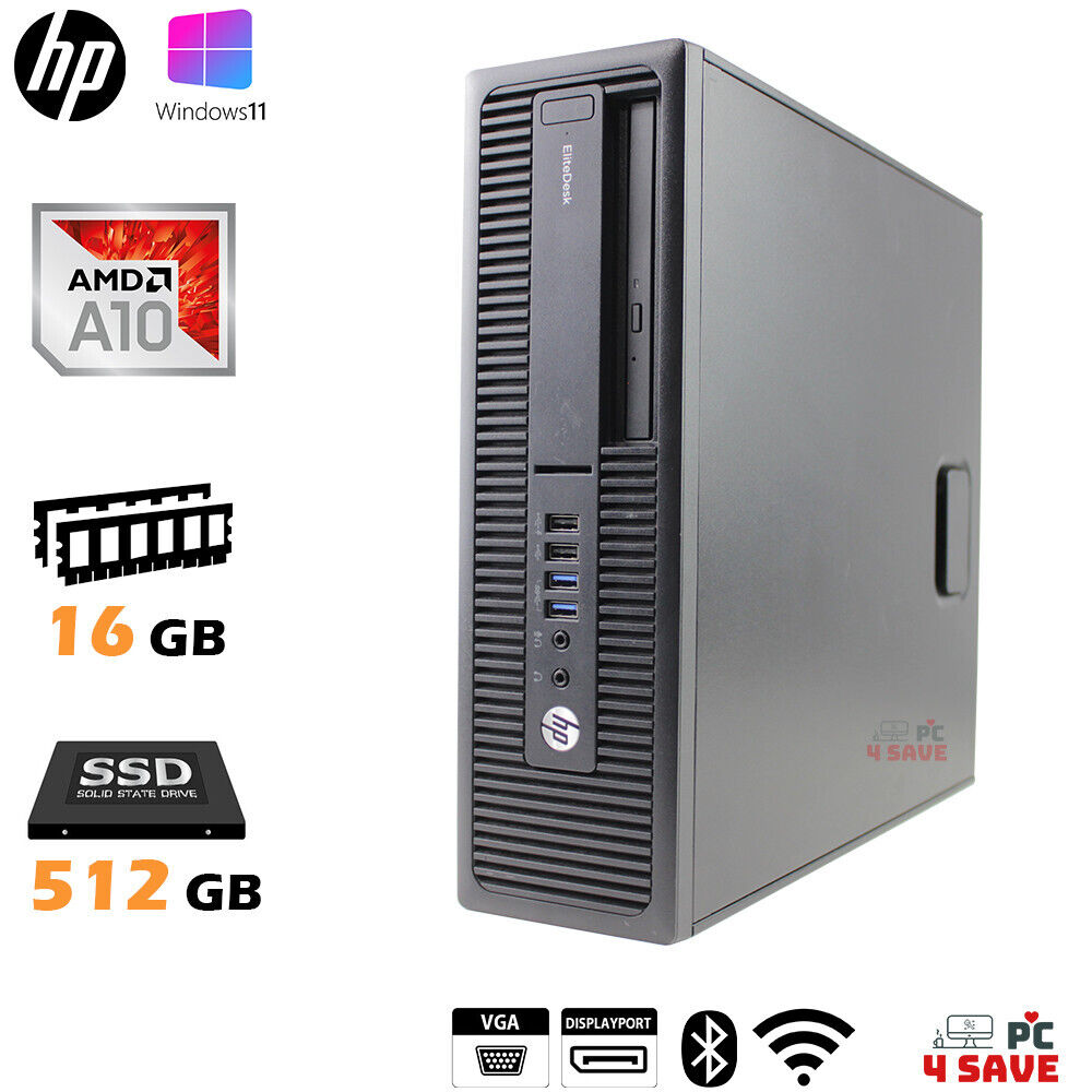HP A10-8770 CPU DDR4 16GB RAM 512GB SSD 705 G3 SFF Desktop WiFi HDMI Windows 11