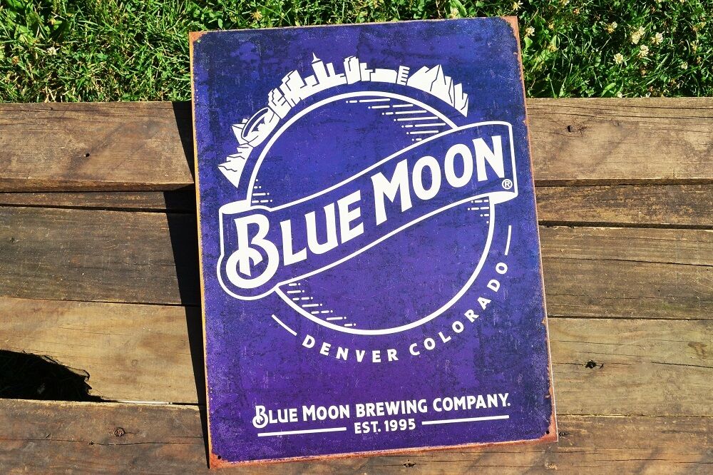 Blue Moon Brewing Company Tin Metal Sign - Est. 1995 - Beer - Skyline Logo