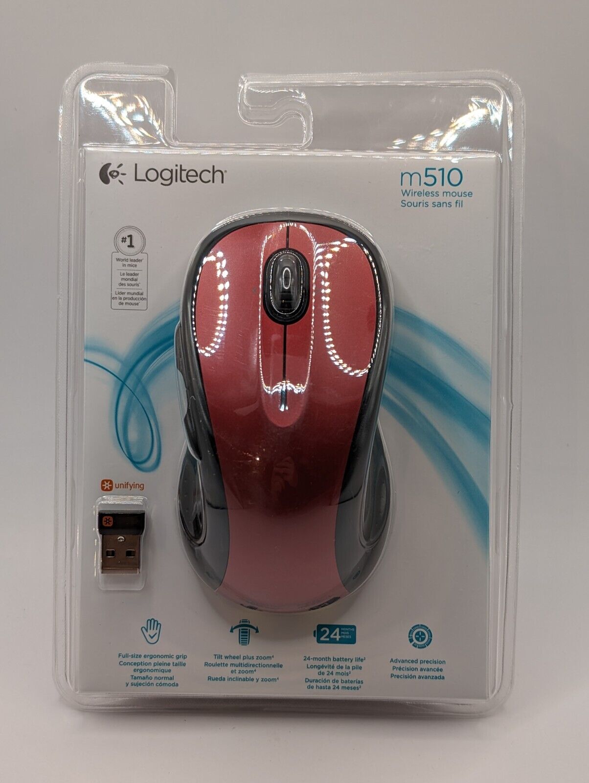 Logitech - M510 Wireless Unifying Mouse for PC/Mac, Red New/Sealed