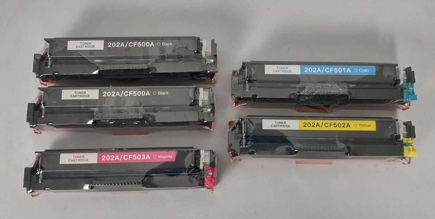 SET of 5 Toner Cartridges HP 202A CF500A  2X Black And 1X Cyan Yellow Magenta 