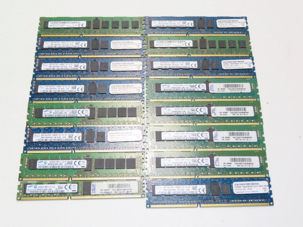 LOT OF 16X MIXED BRAND 8GB PC3-14900R SERVER RAM MEMORY