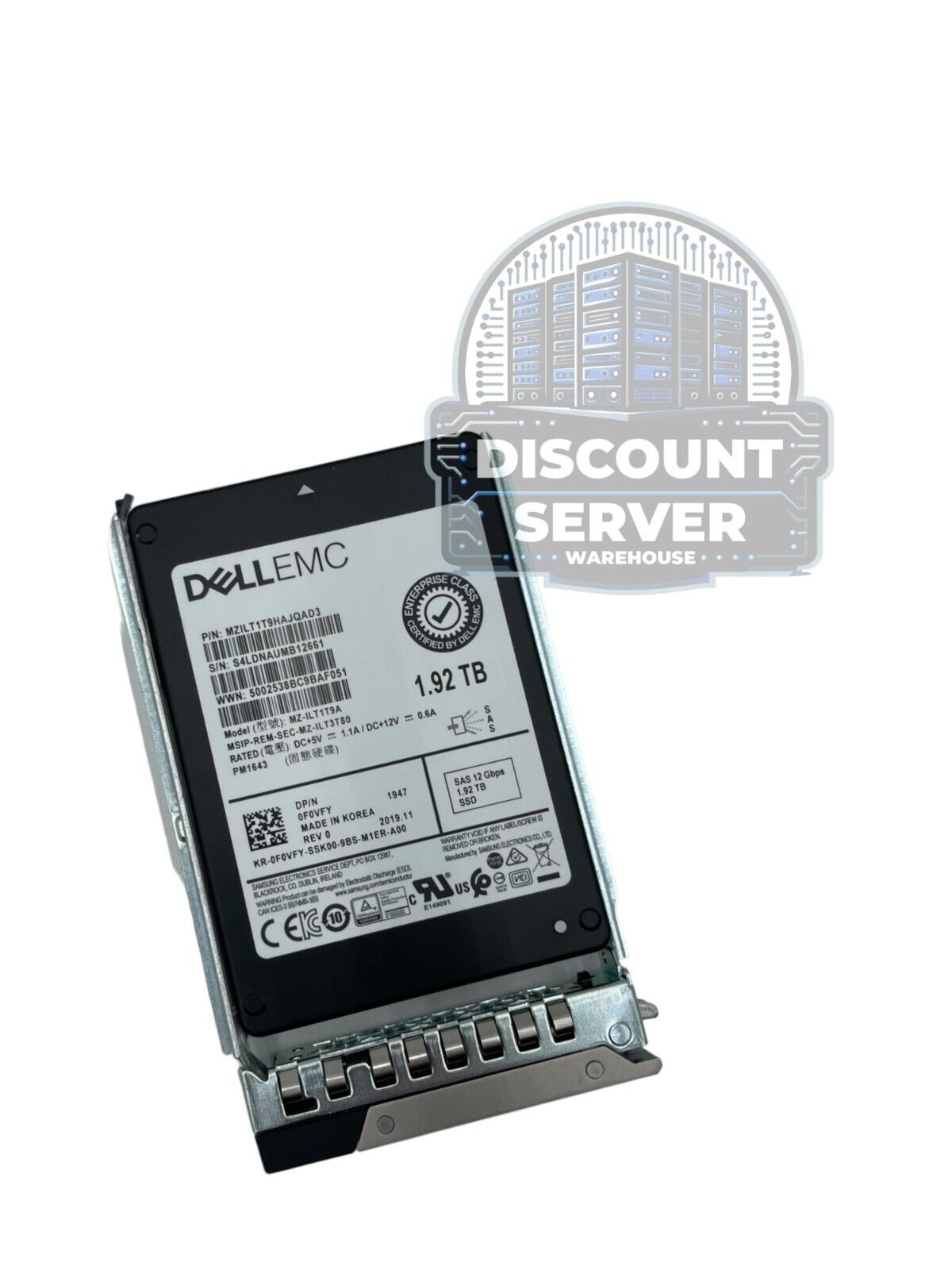 Dell 1.92TB SSD SAS 12G TLC RI 512n 2.5in PM1643 MZ-ILT1T9A MZ-ILT3T80 F0VFY