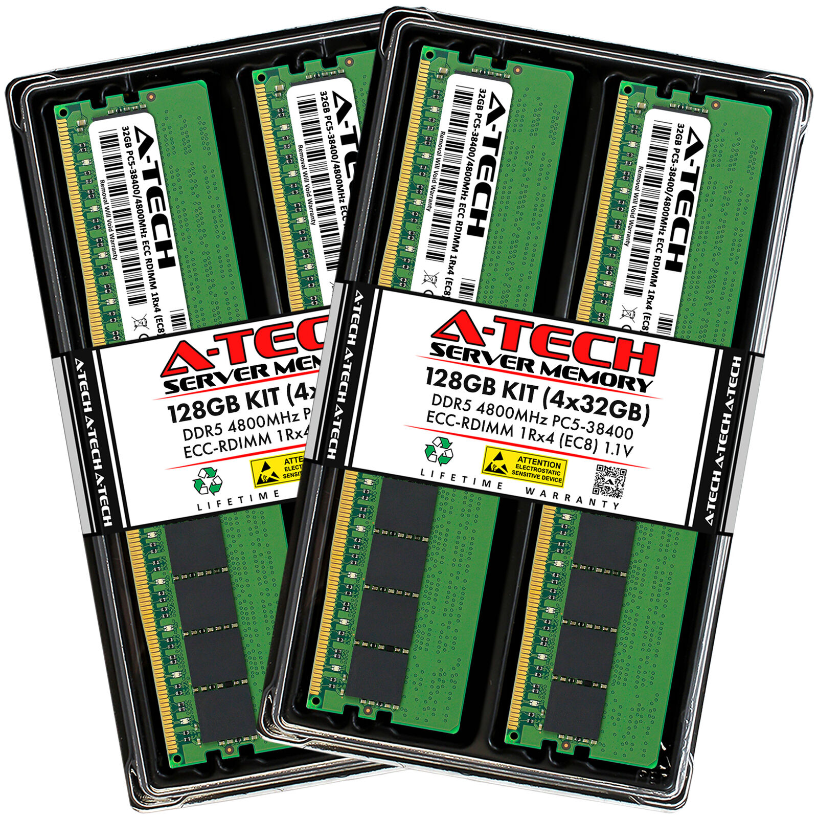 A-Tech 128GB 4x 32GB 1Rx4 PC5-38400R DDR5 4800 EC8 REG RDIMM Server Memory RAM
