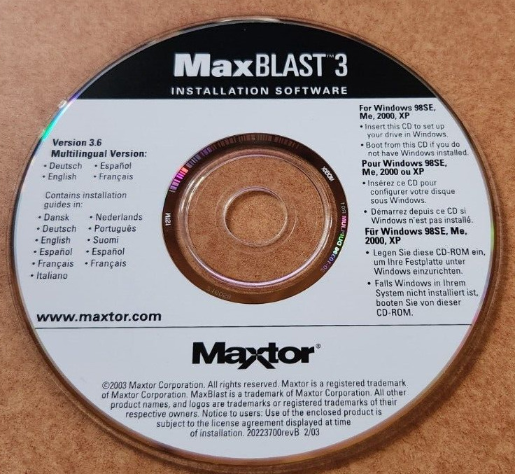 Maxtor MaxBLAST 3 Installation Software CD-ROM 2003