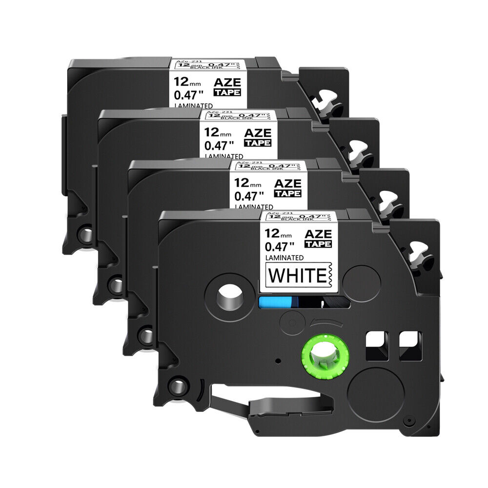 4PK 12mm Label Tape For Brother P-Touch Cube H110 TZ-231 TZe-231 Black on White