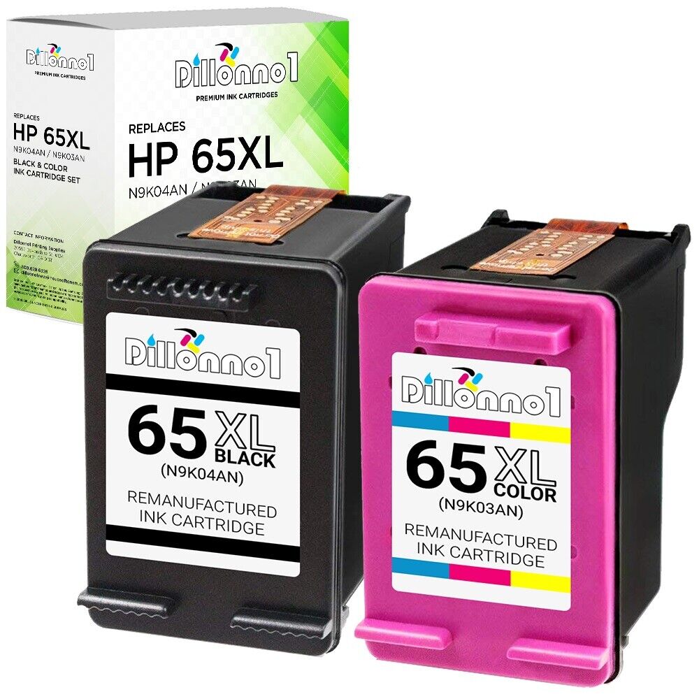 2PK Replacement HP 65XL 1-Black & 1-Color 2600 2652 2636 ENVY 5010 5052 5055