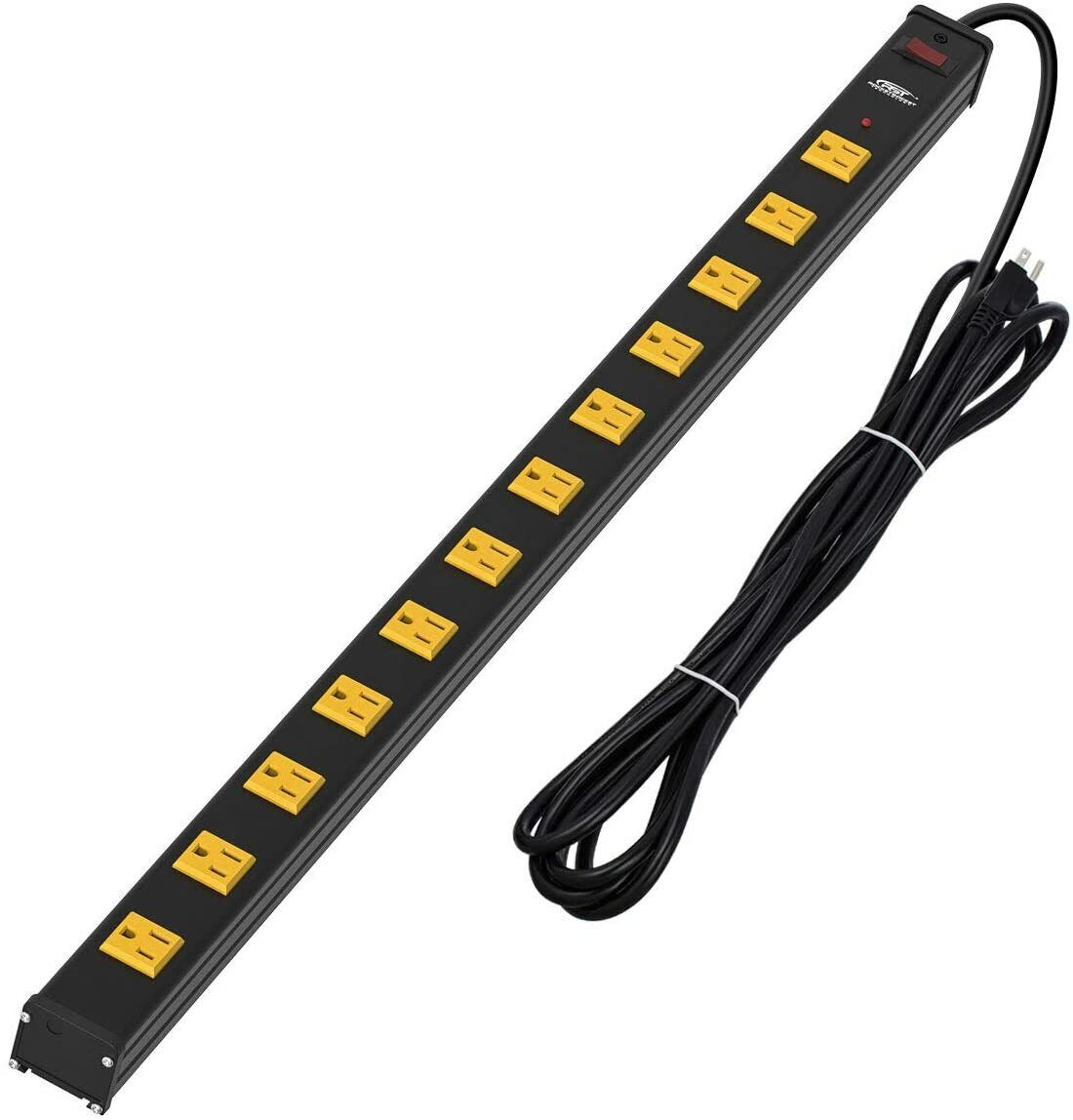 1875W 12-Outlet Heavy Duty Power Strip Surge Protector Wide Spaced 15Ft Cord 