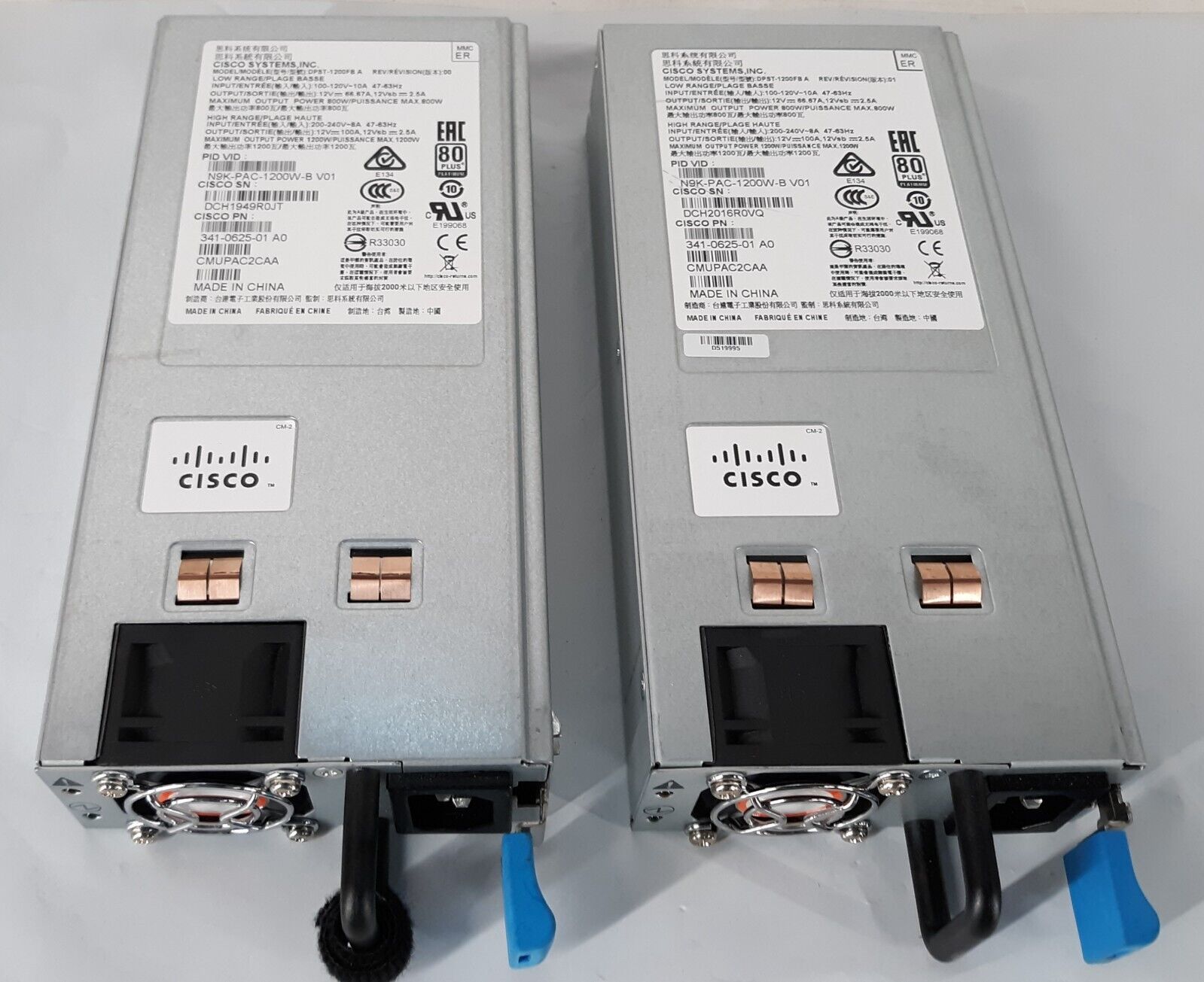 Pair of Cisco N9K-PAC-1200W-B V01 1200W 341-0625-01 Power Supply