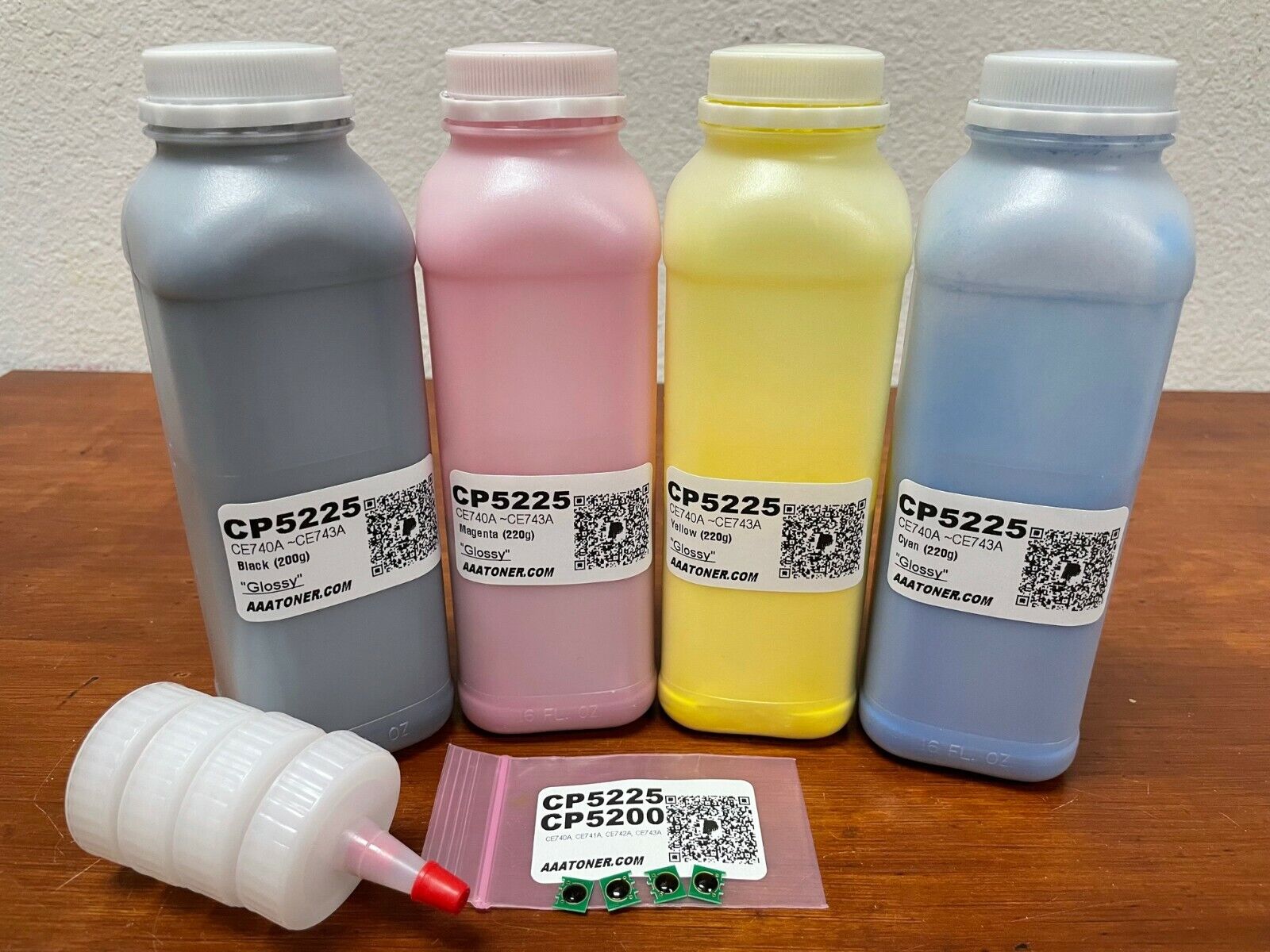 4 Toner Refill for HP Color Professional CP5200 CP5225 (CE740A ~CE743A) + 4 Chip