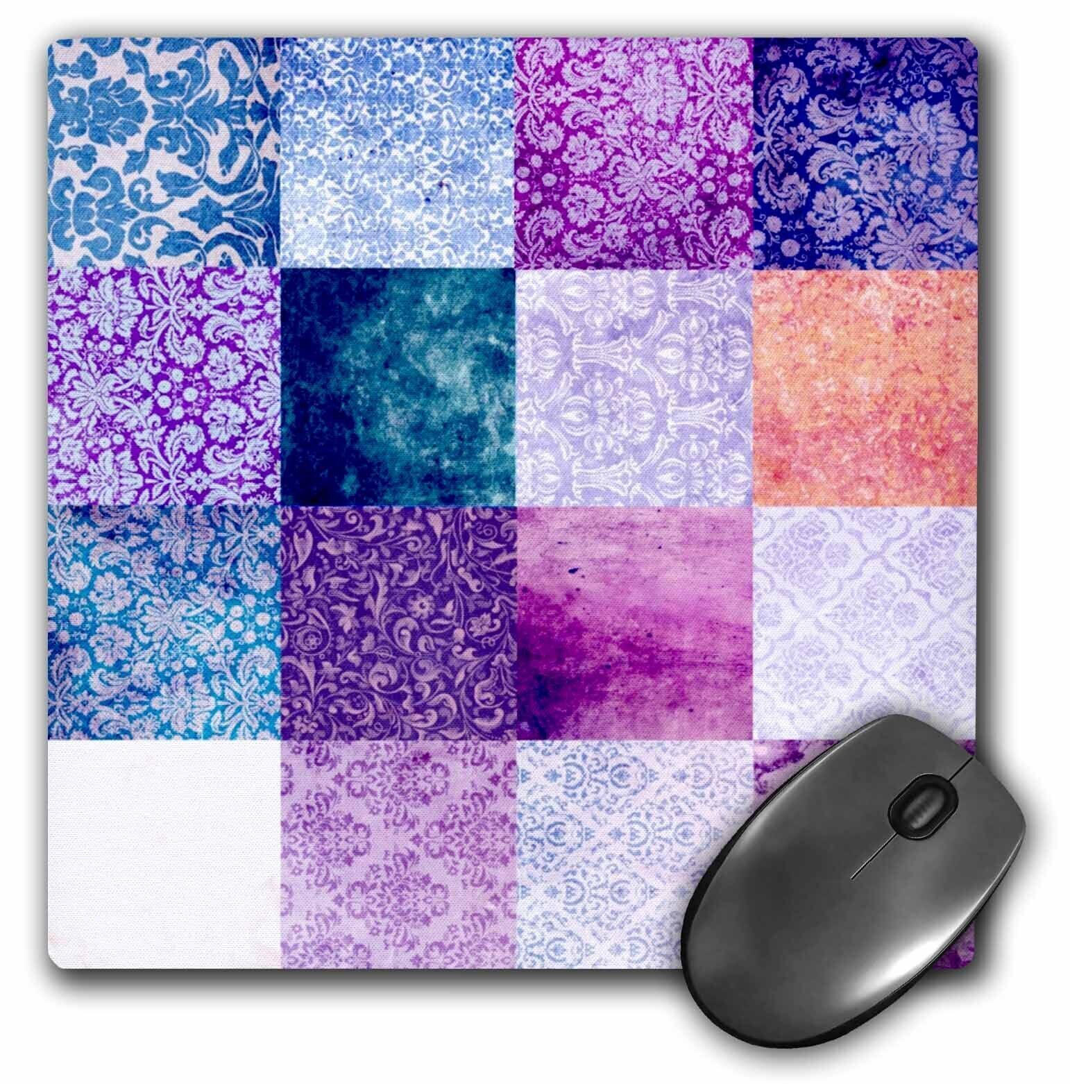 3dRose Purple quilt squares Grunge pattern print Vintage grungy damask patterns