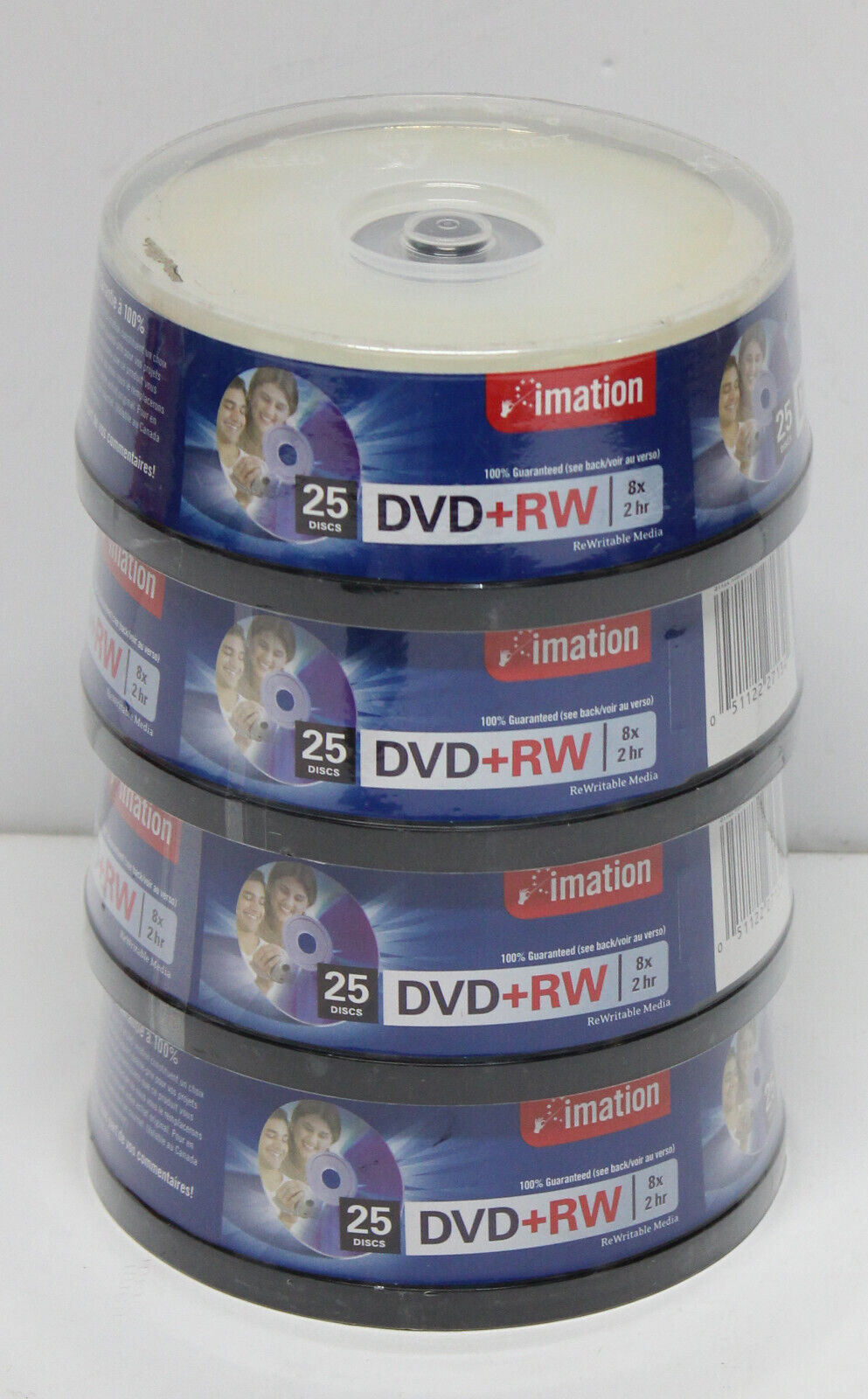 Lot of 4 25-Pack IMATION DVD+RW 8x 4.7 GB 120 min Rewritable 100 Discs