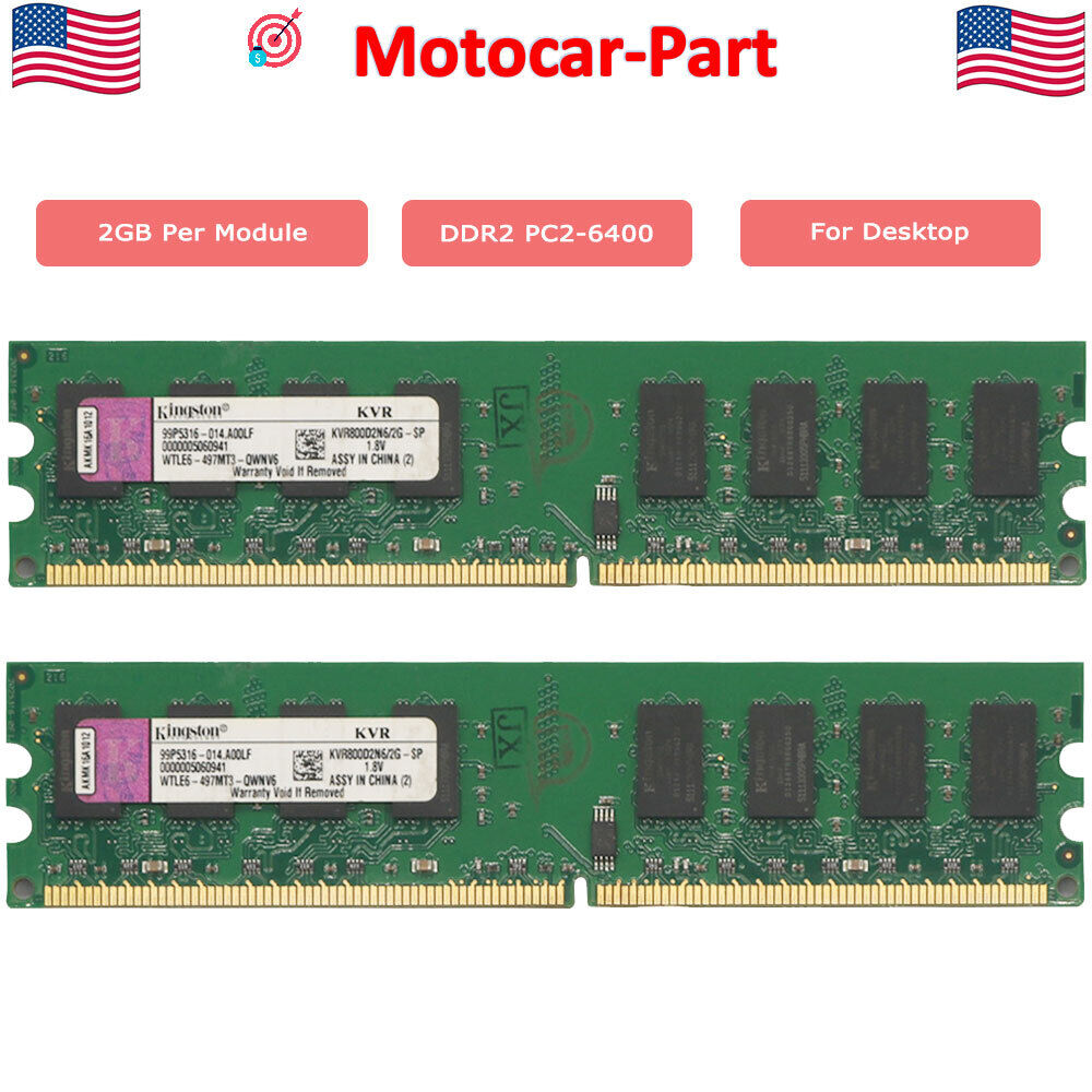 2x 2GB OEM RAM For Kingston PC2-6400 Desktop PC Memory DDR2 800Mhz 240pin DIMM