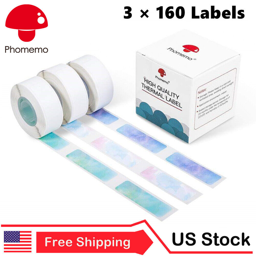 3 Rolls Pattern Square 12×40 mm Starry Night Self-Adhesive Thermal Label Paper