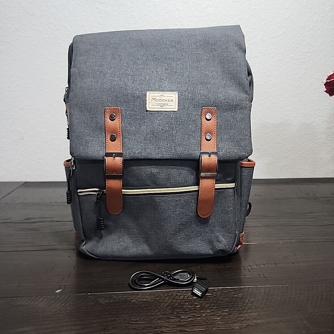 Modoker Vintage Look Laptop Backpack Luggage Bag Tote Gray W/ Built-in USB Port