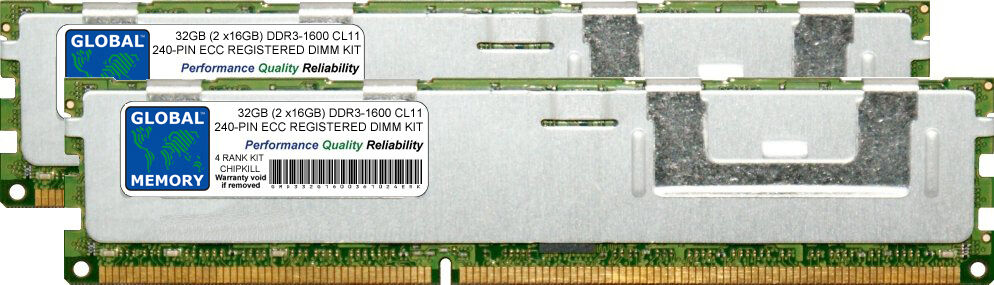 32GB (2x16GB) DDR3 1600MHz PC3-12800 240-PIN ECC REGISTERED RDIMM SERVER RAM KIT