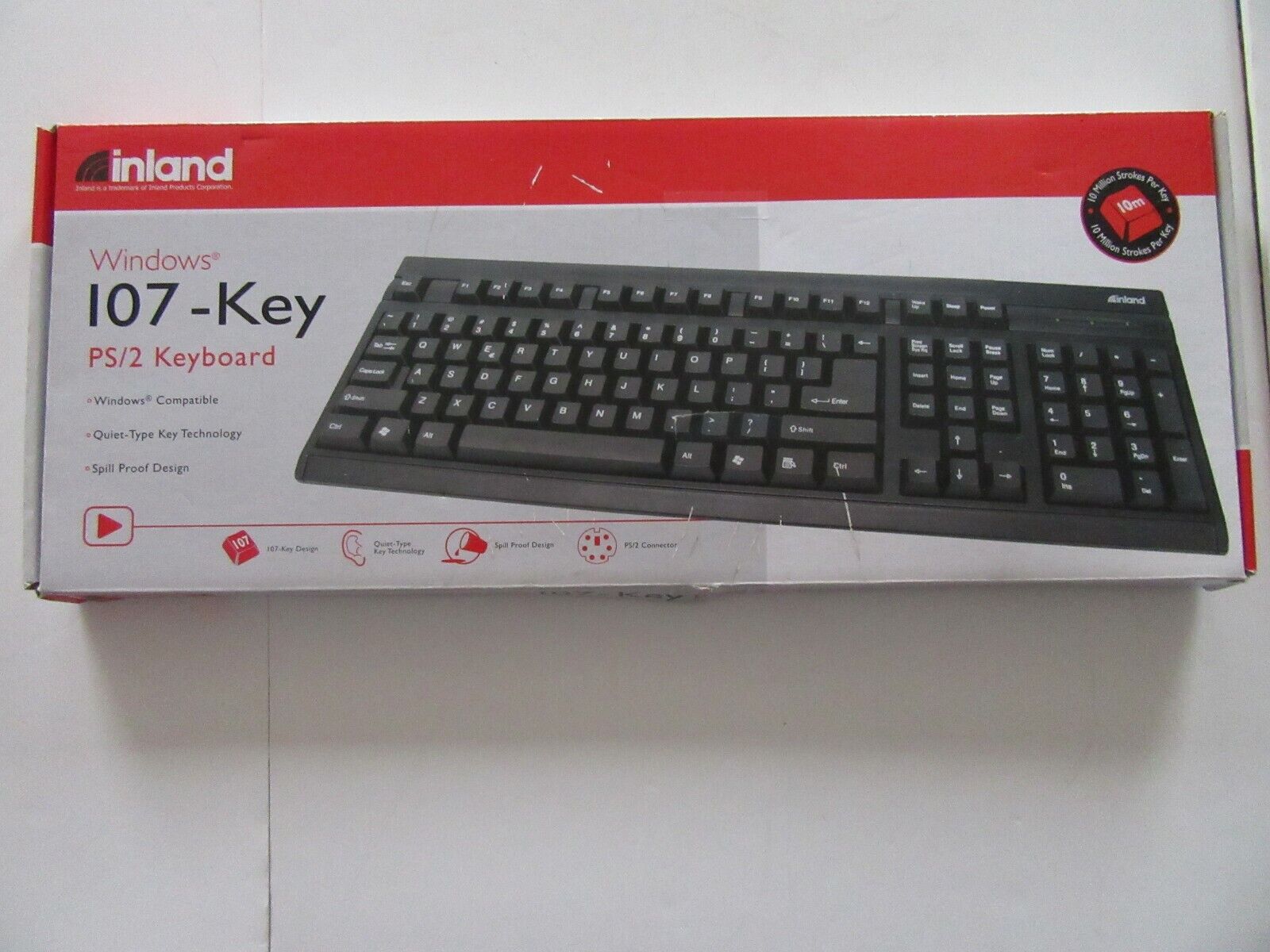 NIP Inland Windows 107 Key PS/2 Keyboard Quiet Type Spill Proof MC855718