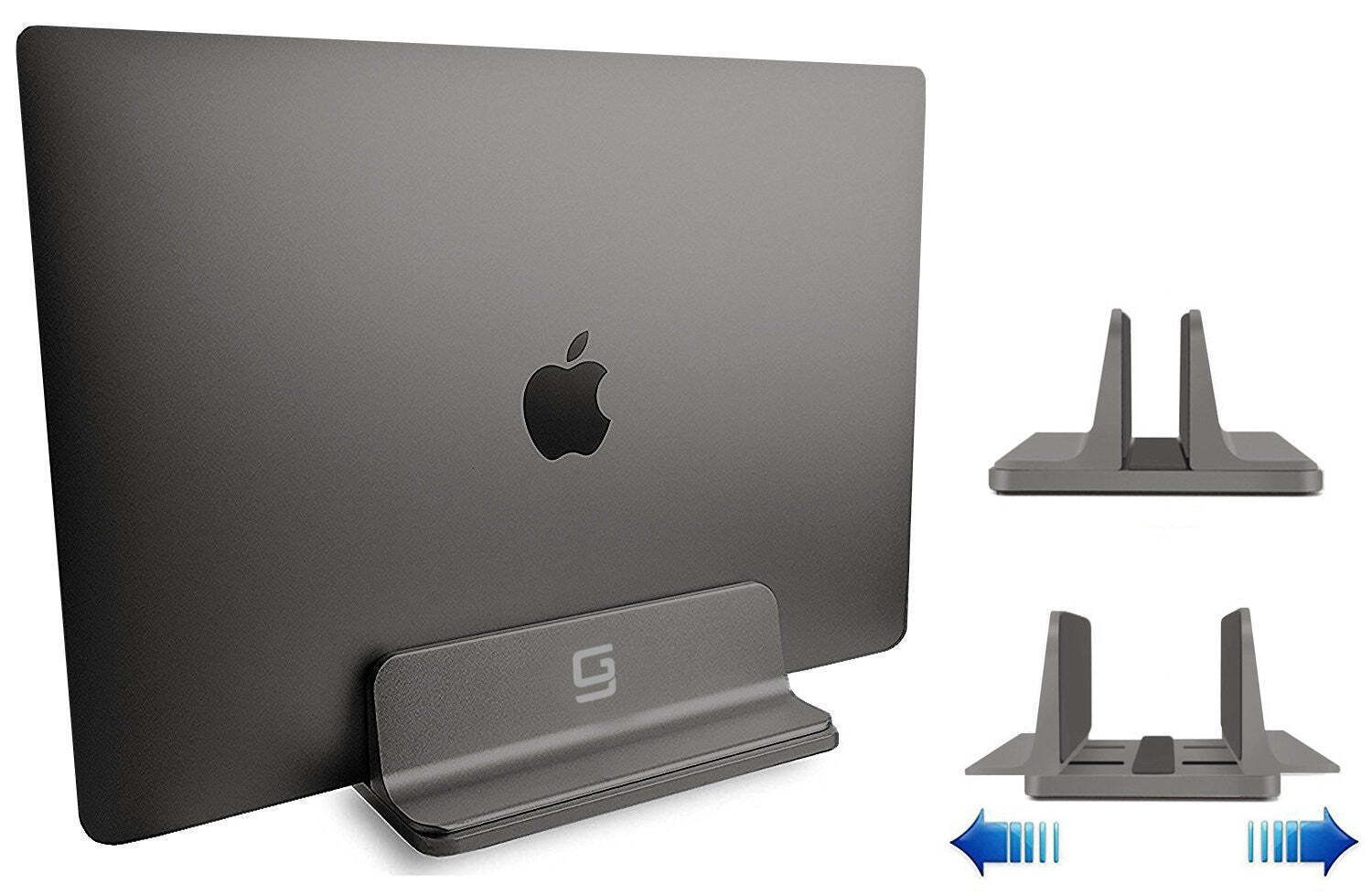 Vertical Laptop Stand [Adjustable] Desktop Aluminum Compact Fit All Sizes  Gray