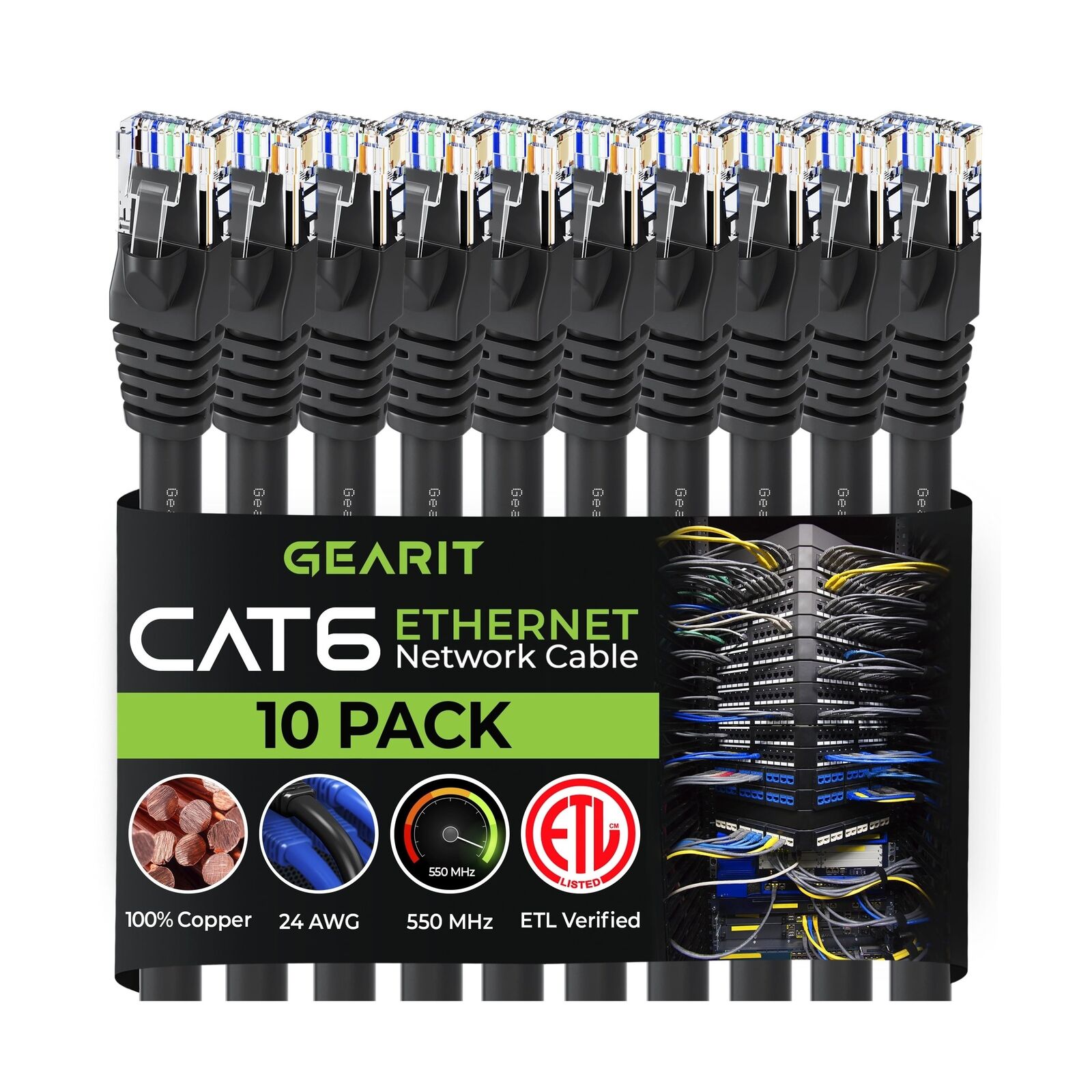 GearIT Cat 6 Ethernet Cable 6 ft (10-Pack) - Cat6 Patch Cable, Cat 6 Patch Ca...