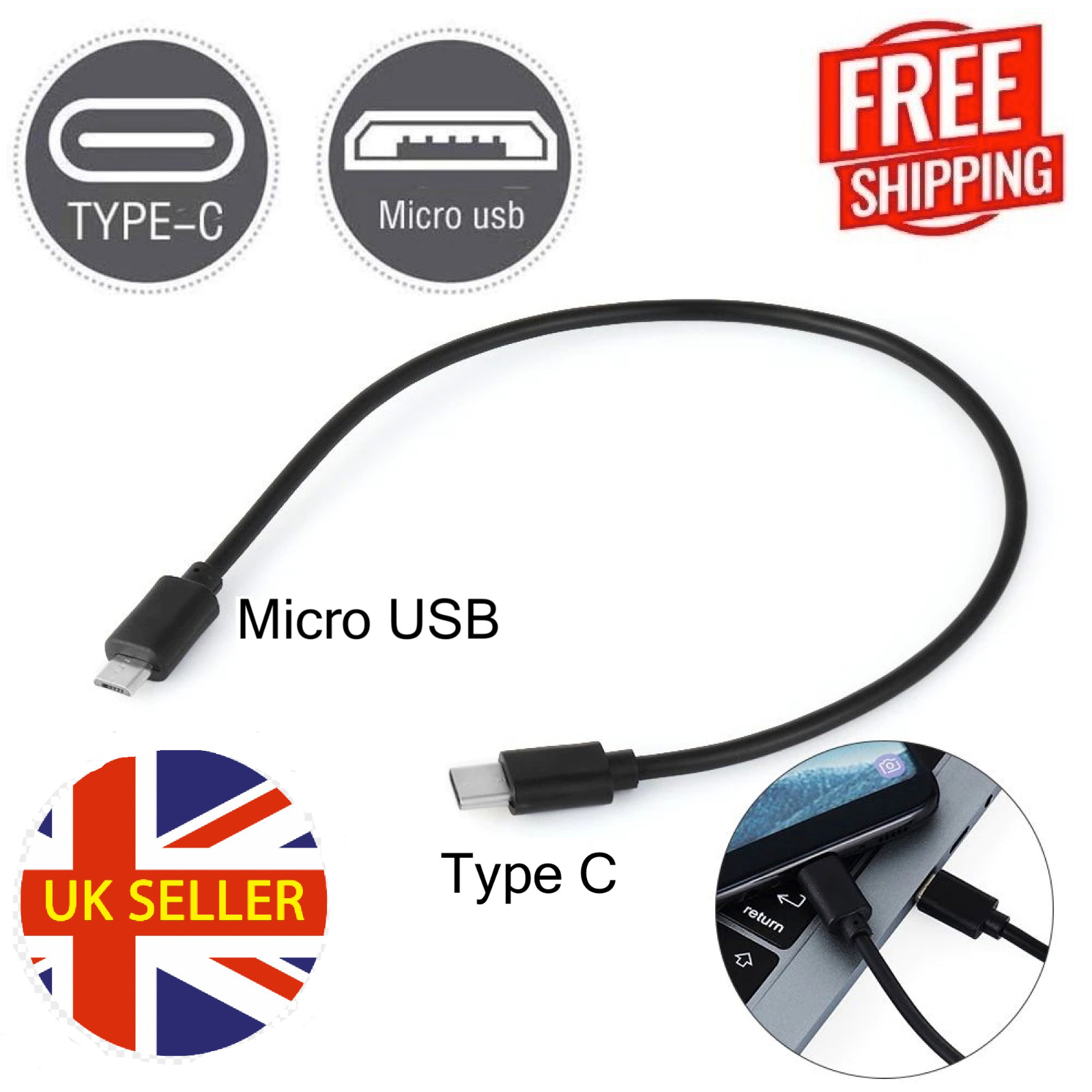USB Type C Male to Micro USB Male Sync OTG Data Transfer Cord Cable Adapter Wire