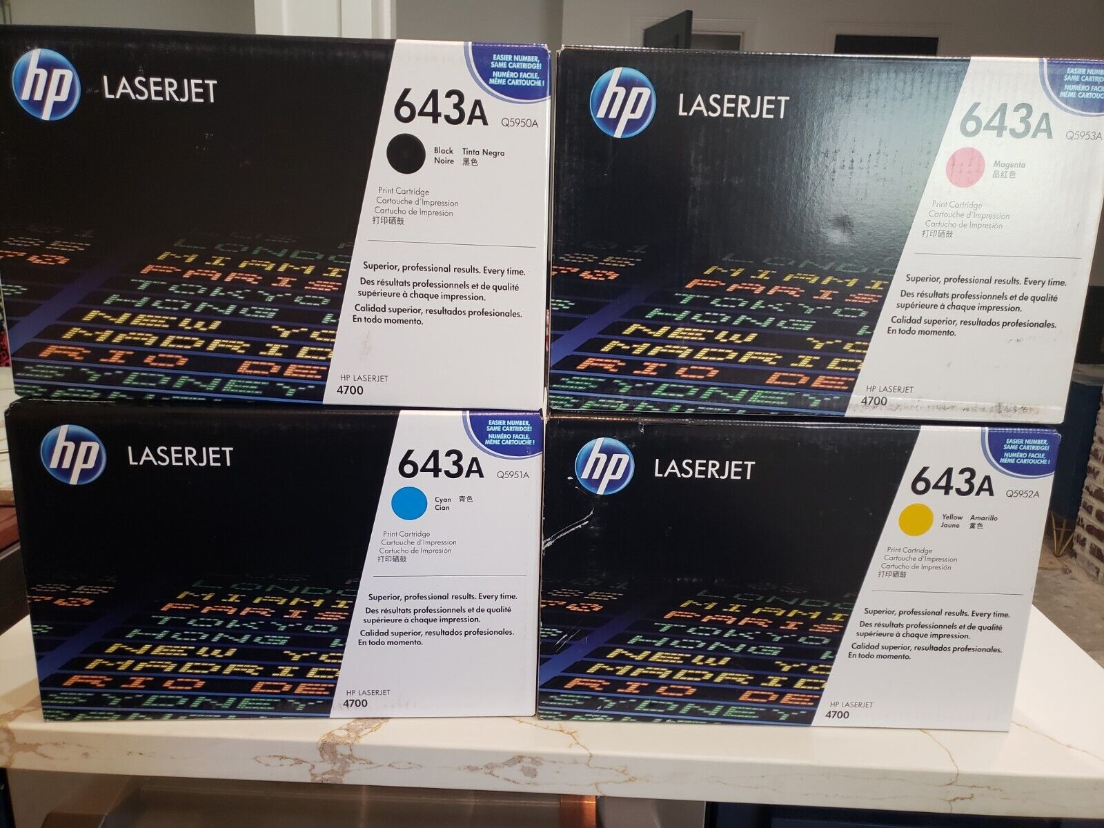 Lot of 4 HP Laserjet 4700 643A Q5950A Q5951A Q5952A Q5953A Toner Cartridge Set