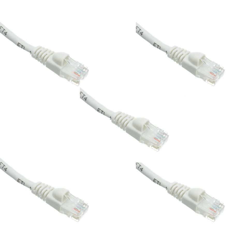 Pack of 5 Cables Snagless 25 Foot Cat5e White Network Ethernet Patch Cable