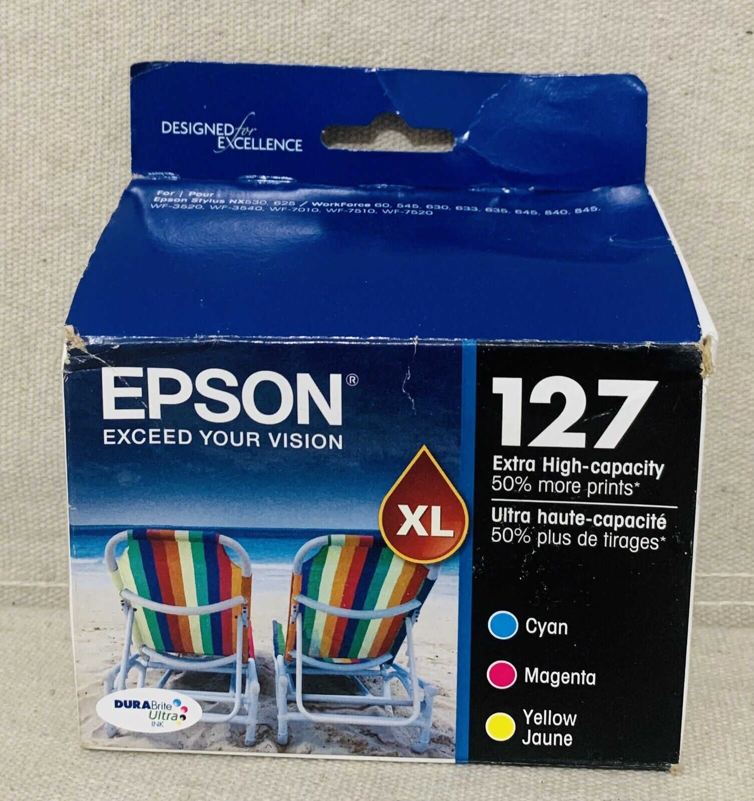 Epson 127XL Cyan Magenta  Yellow 3-Pack Ink Cartridges T127520 Genuine Exp 12/23