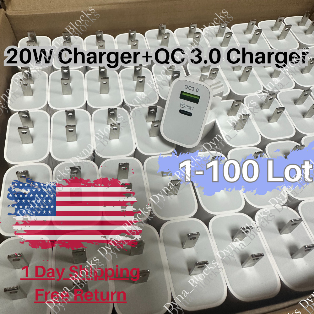 Bulk Lot QC3.0 20W PD Fast Wall Charger Power Adapter For iPhone Samsung Android