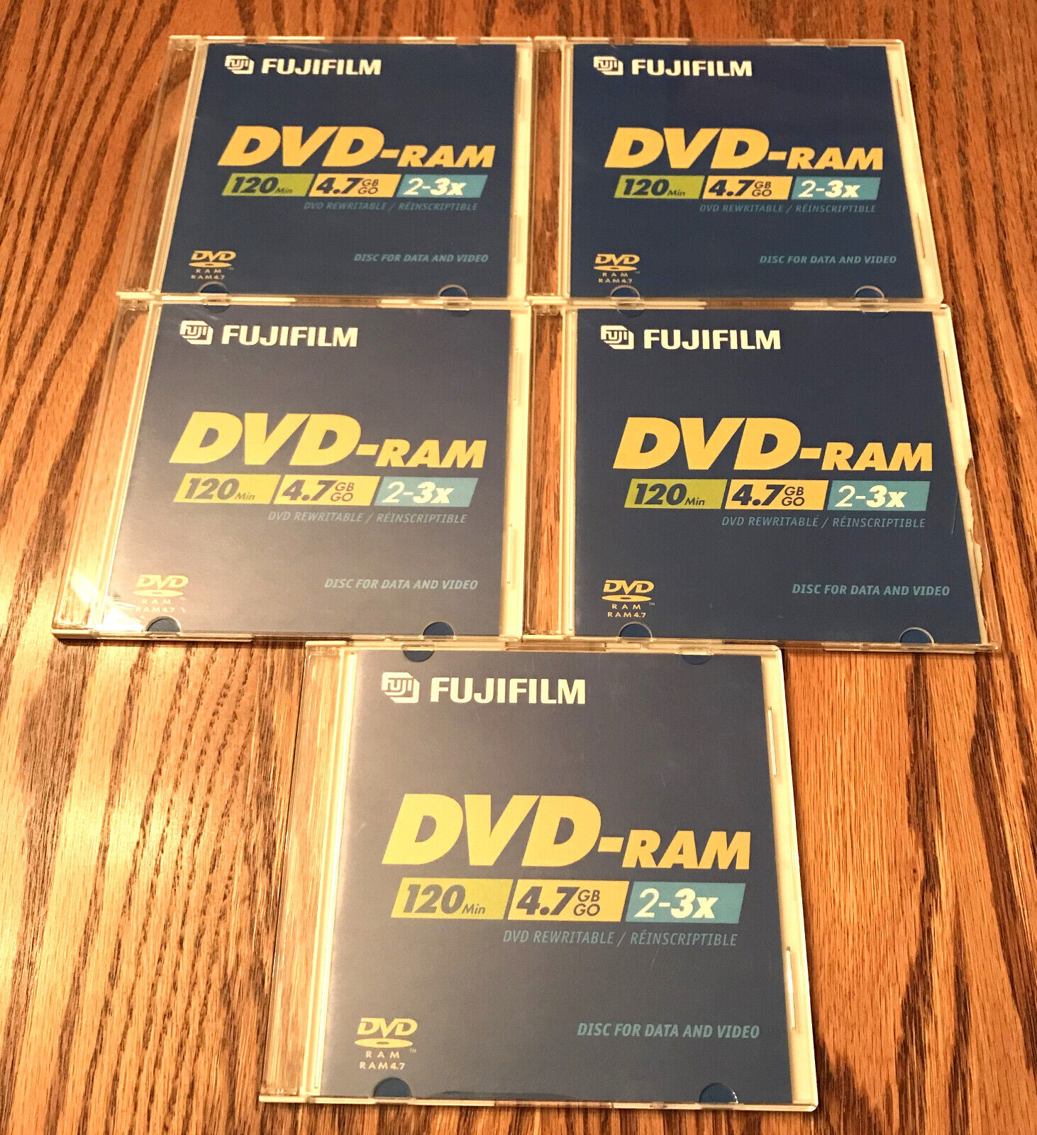 Lot of 5 Fujifilm DVD-RAM 120 Min 4.7 GB Rewriteable Discs for Data and Video