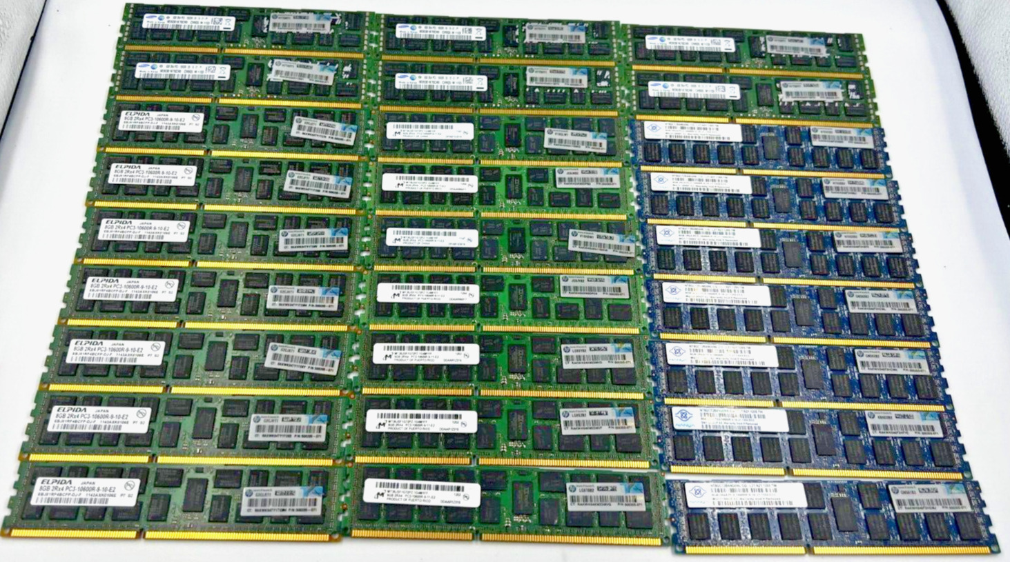 SERVER RAM-MIX LOT OF 90 8GB 2RX4 PC3- 10600R(MICRON,SAMSUNG,NANYA,ELPIDA)/TEST