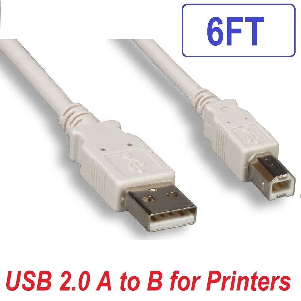USB PRINTER CABLE 6FT 2.0 BEIGE CORD TYPE A MALE to B MALE for EPSON HP DELL