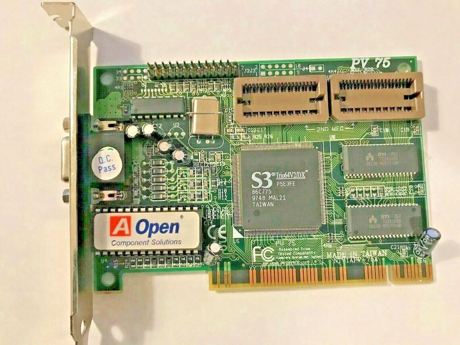AOPEN  PV75 S3 TRIO64V/DX 86C775 1MB EXP 2M PCI VGA CARD PN  91.AC819.103 MXB2